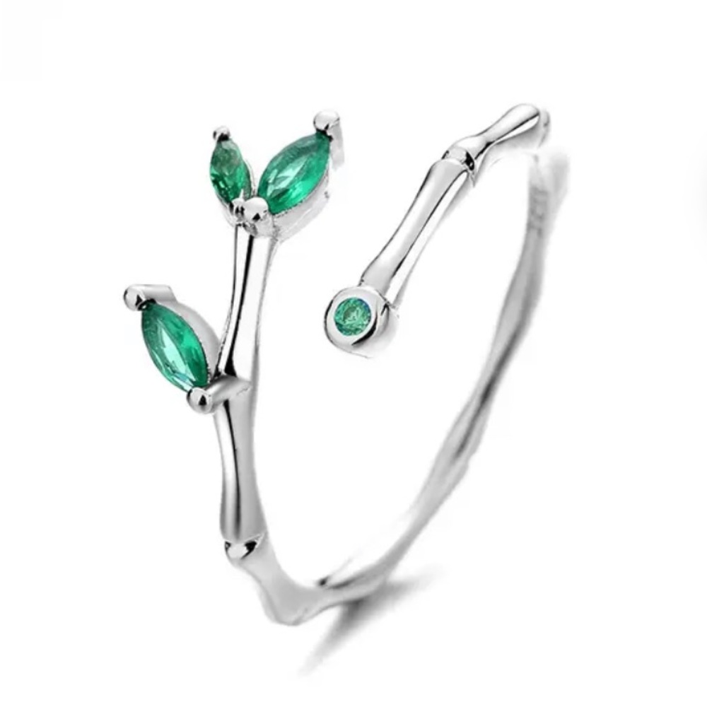 .60 ct. t.w. Emerald Leaf Ring with Accents in 14k White Gold.